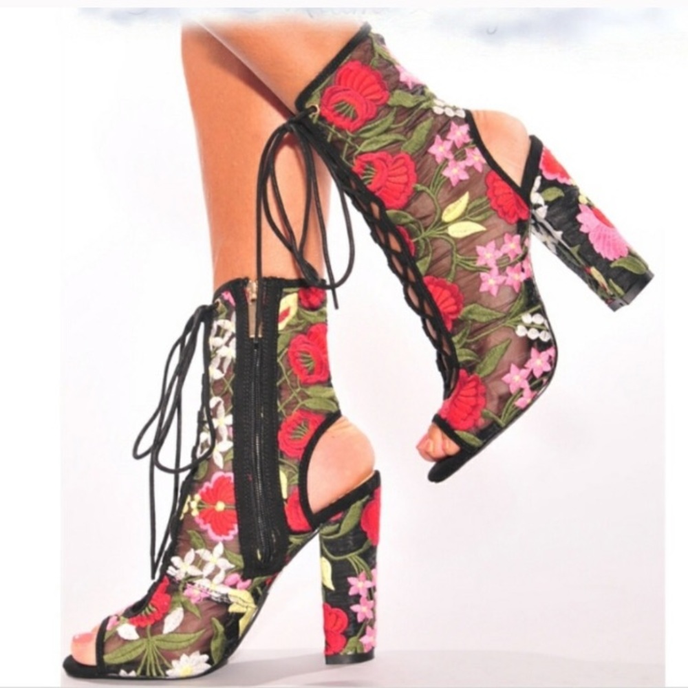 Floral Mesh Heels